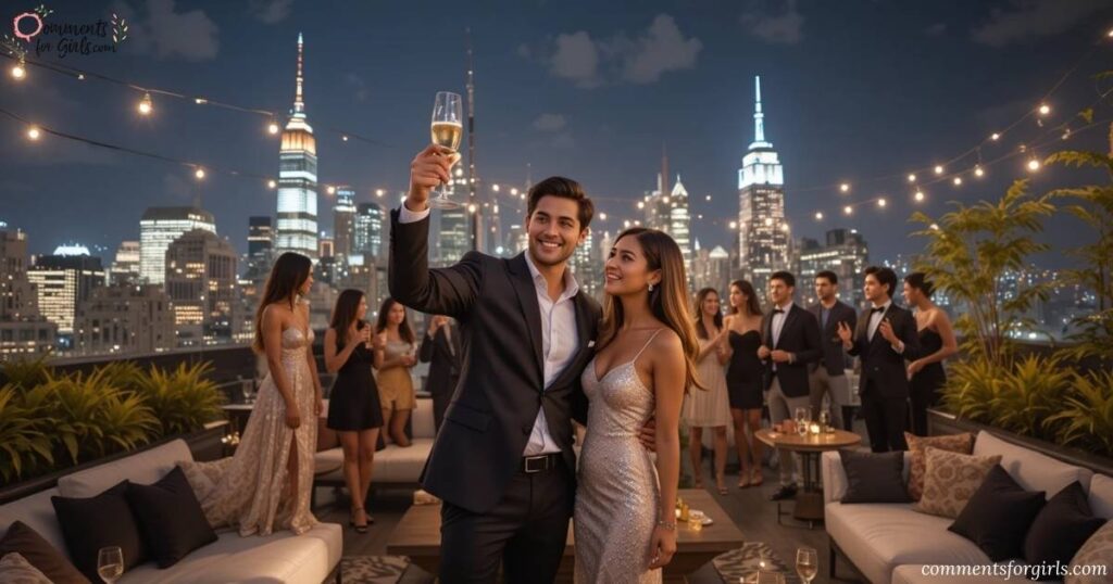 Engagement Wishes for Friend at a Chic New York Rooftop Party